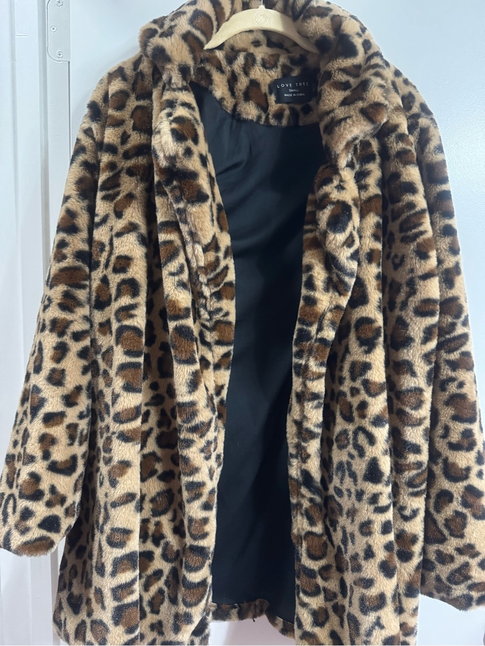Love Tree Leopard-Print Faux-Fur Teddy Coat in Brown and Black